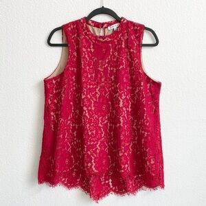Rose & Olive Red Floral Lace Sleeveless Tank Top